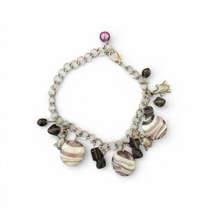 Vintage Charm Bracelet with Glass Beads and Metal Charms